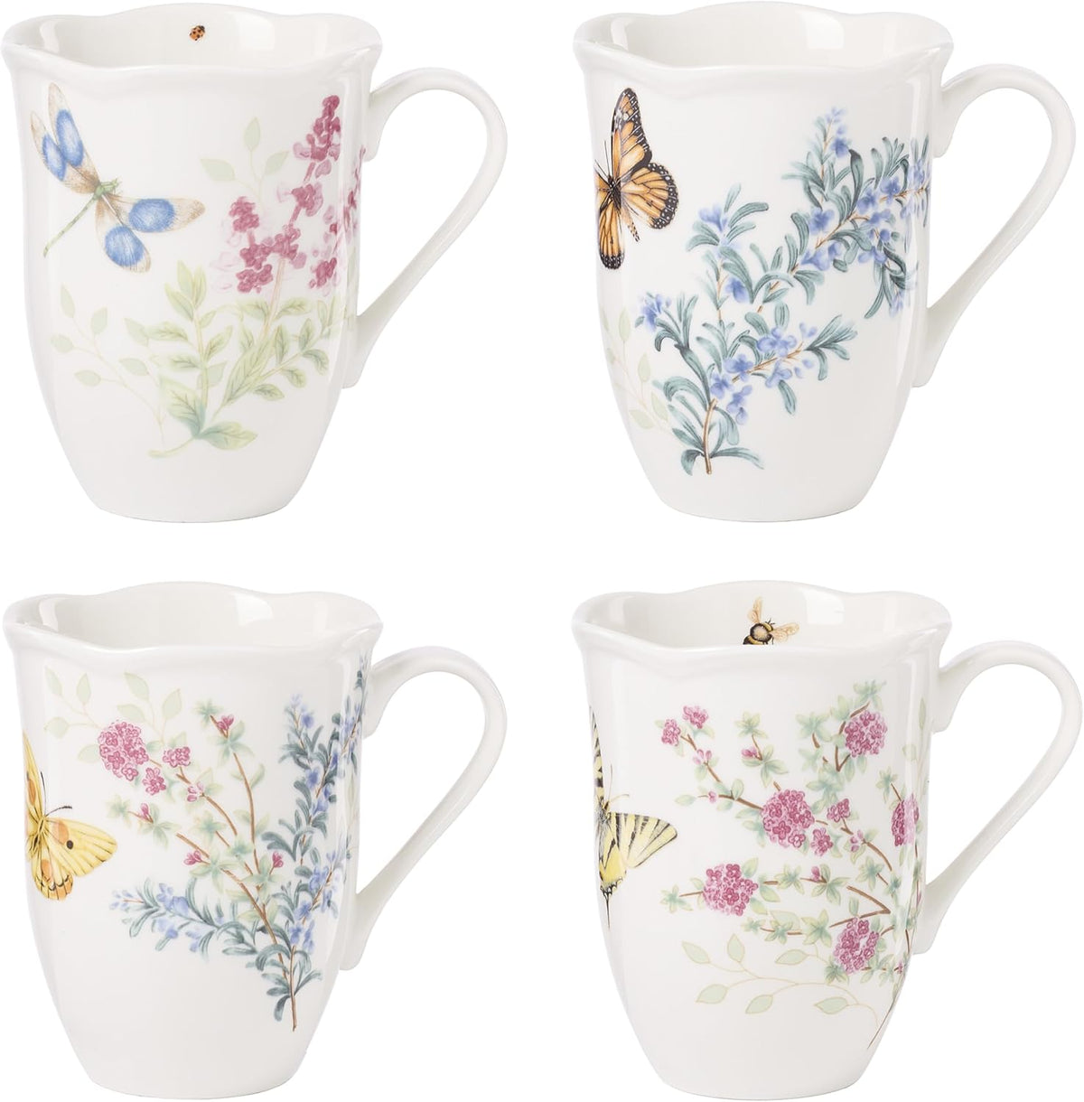 Lenox Butterfly Meadow Herbs Porcelain Mug Set for 4, 12oz