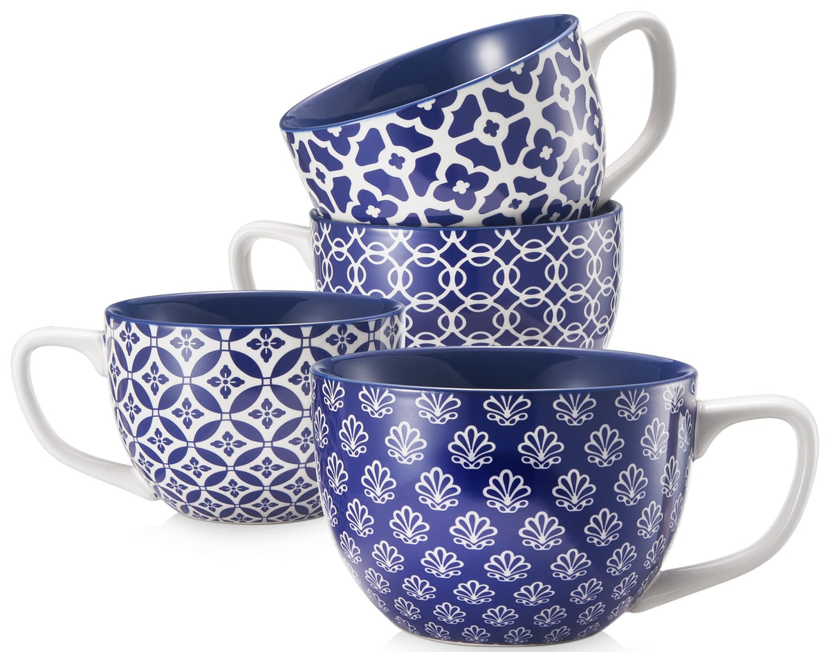 DOWAN 24 OZ Boho Mosaic Soup Mugs with Handle, Large Coffee Mugs Set of 4