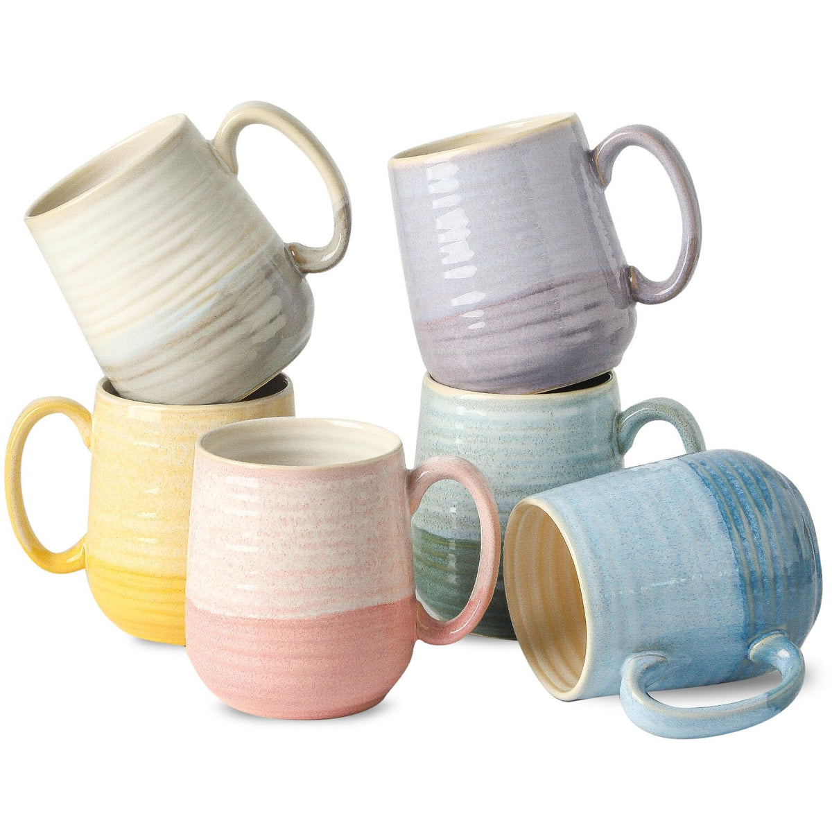 HASENSE Coffee Mugs Set of 4, 15oz Ceramic Coffee Cups with Handle, Two-Tone Design for Cappuccino Latte Tea, Large Microwave Dishwasher SafeMug Set, Housewarming Gift, Creamy White