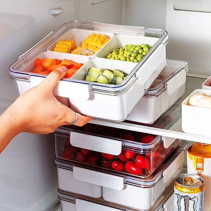 2Pack Divided Snackle Box with Lids Stackable Food Serving Tray for Fruit&Veggie Plastic Fridge Storage Container for Pantry Freezer Clear Snack Box for Meal Prep Candy Nuts Spice