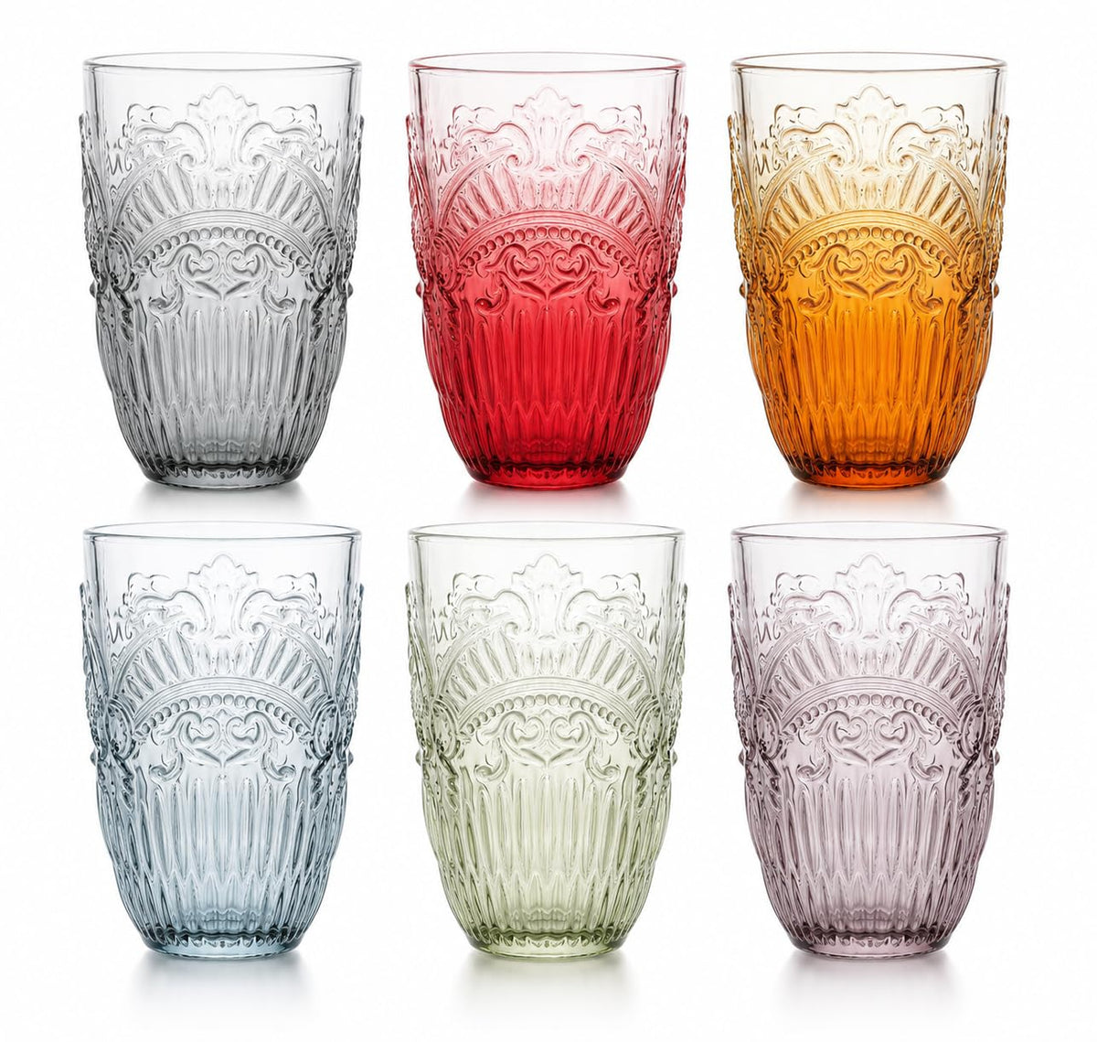 Drinking Glass Set of 6, 13oz Colored Glass Cup Glassware Set