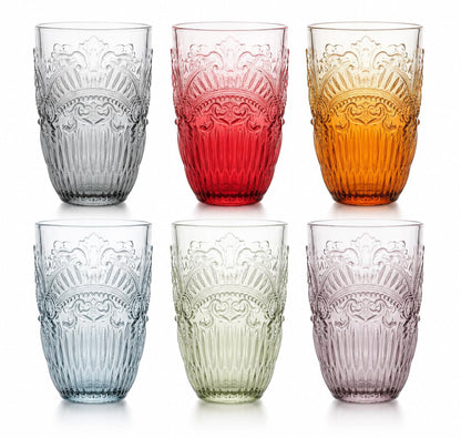 Drinking Glass Set of 6, 13oz Colored Glass Cup Glassware Set