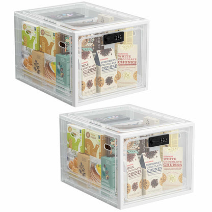 Large Medication Lock Box with Code, Clear Lockable Storage Box for Refrigerator, Cabinet & Dorm, Stackable Medicine Box for Prescriptions, Snacks, Phone, 11.9" x 9.3" x 7.6", White