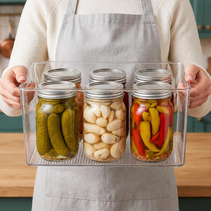 Hudgan 8 Clear Plastic Storage Bins for Pantry Organizer, Kitchen Cabinet