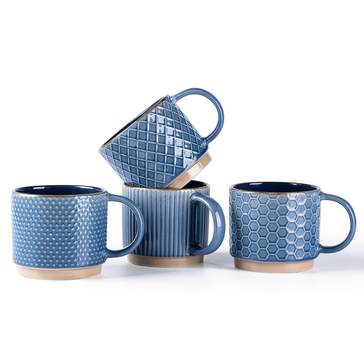 GBhome 12 OZ Stackable Coffee Mugs Set of 4, Ceramic Coffee Cups Set