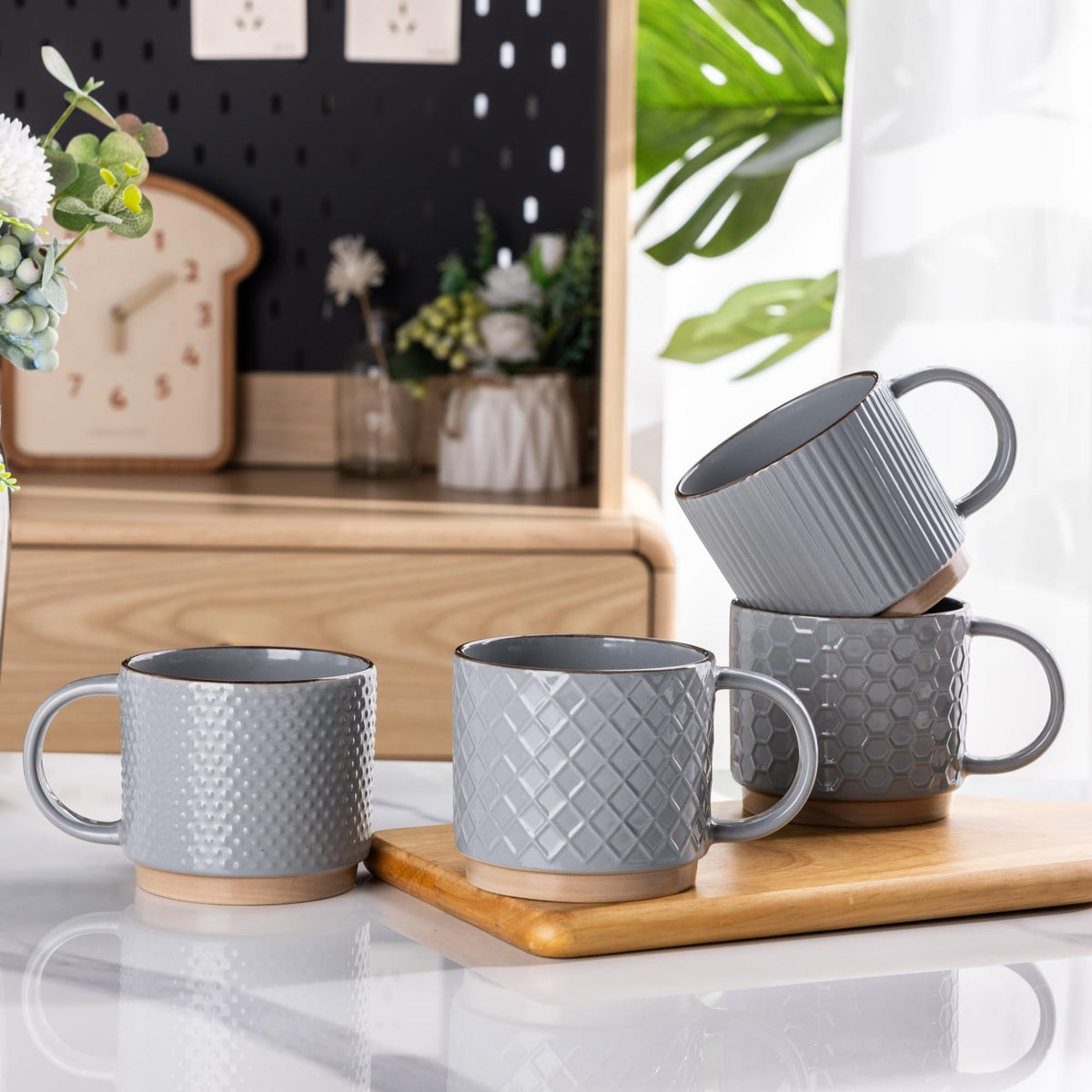 GBhome 12 OZ Stackable Coffee Mugs Set of 4, Ceramic Coffee Cups Set