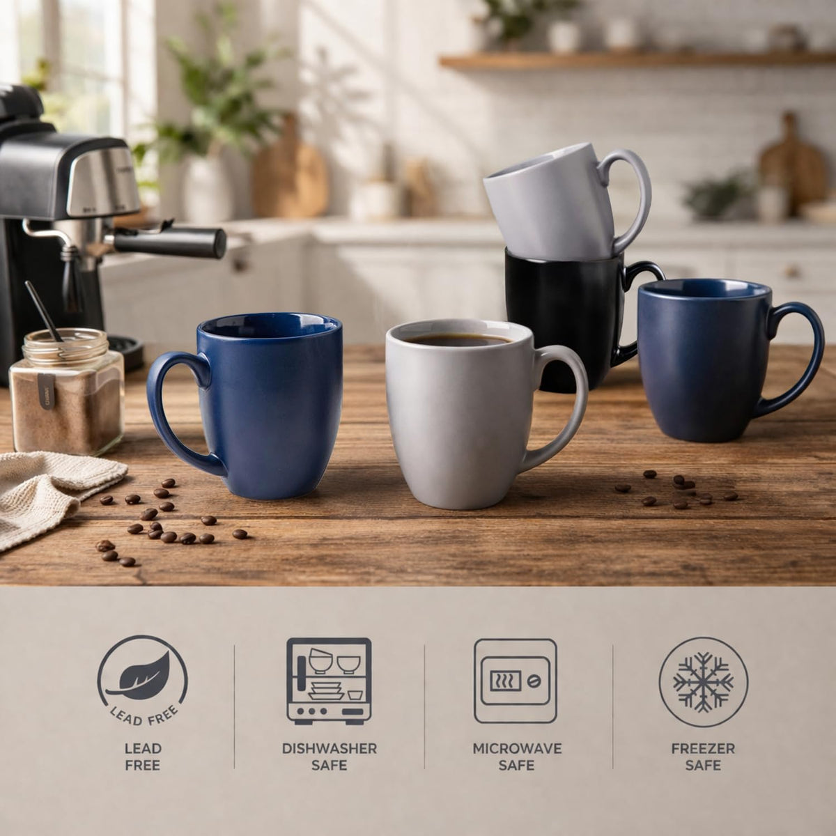 AmorArc 16 oz Coffee Mugs Set of 6, Large Ceramic Coffee Cups Set