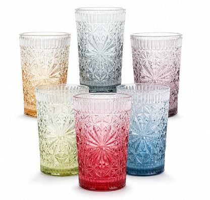 Drinking Glass Set of 6, 13oz Colored Glass Cup Glassware Set