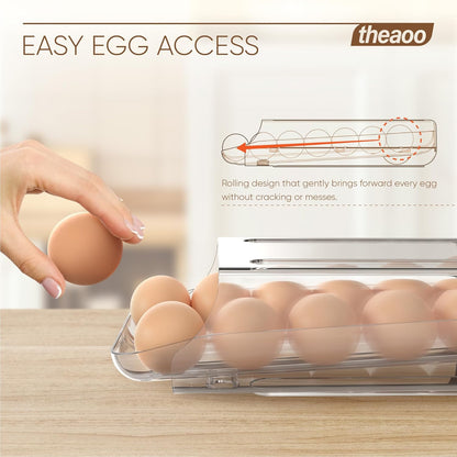 theaoo Egg Holder for Fridge, Automatic Rolling Egg Container, Clear, 2Pack