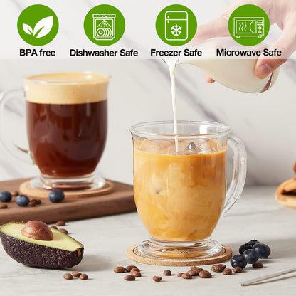 Mfacoy Glass Coffee Mugs Set of 4, 15 Oz With Handles for Hot Beverages