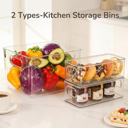 Hudgan 8 Clear Plastic Storage Bins for Pantry Organizer, Kitchen Cabinet