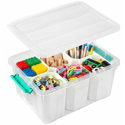 EOENVIVS Plastic Storage Bins with Lids 6 Pack, 6.7 Quart Storage Containers With Black Buckle Latch, Stackable Storage Organizers for Home Pantry Office Classroom Organization, Clear