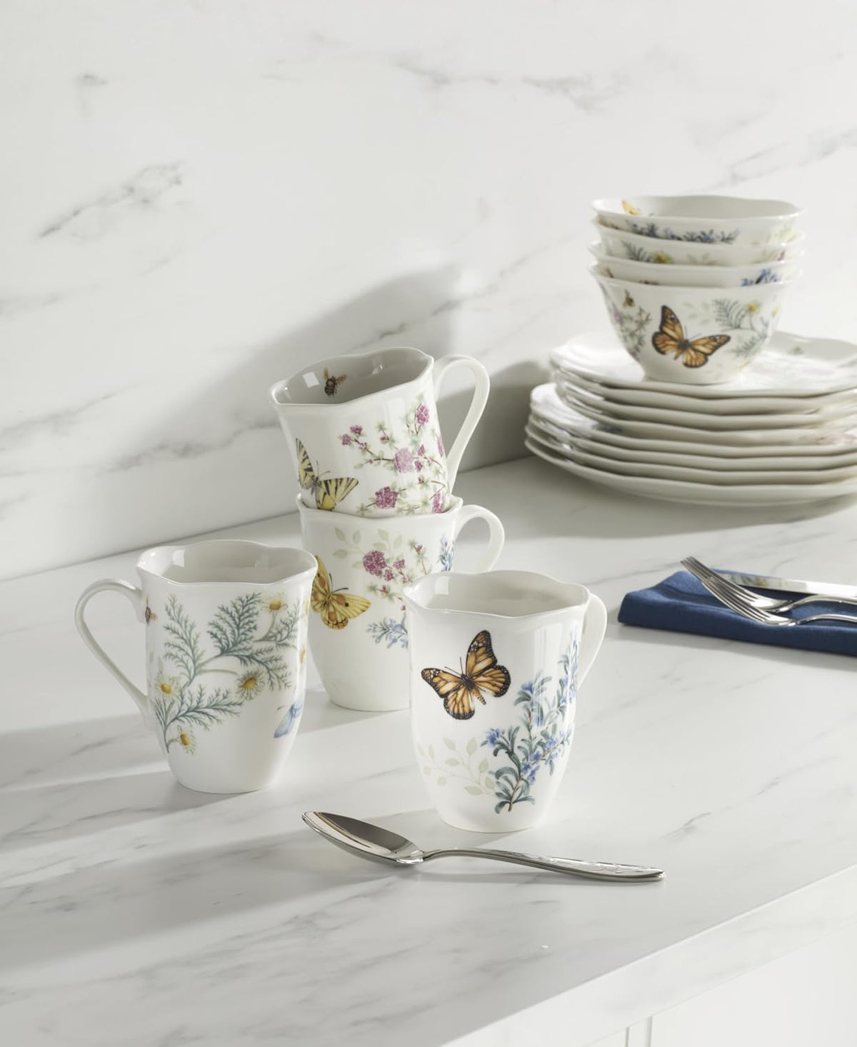Lenox Butterfly Meadow Herbs Porcelain Mug Set for 4, 12oz