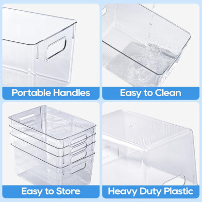 JollyPack Clear Plastic Storage Bins, 4 Pack