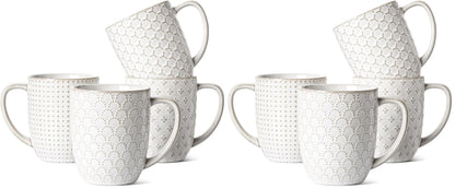 LE TAUCI Ceramic Coffee Mugs Set of 4, 16 oz, Embossed, Arctic White