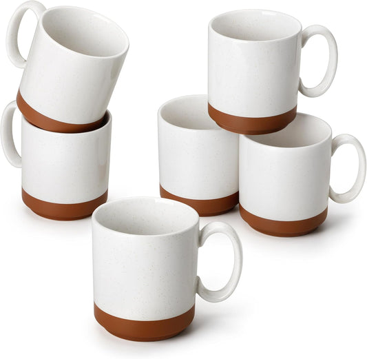 MALACASA 16oz Ceramic Coffee Mugs Set of 6, Khaki White