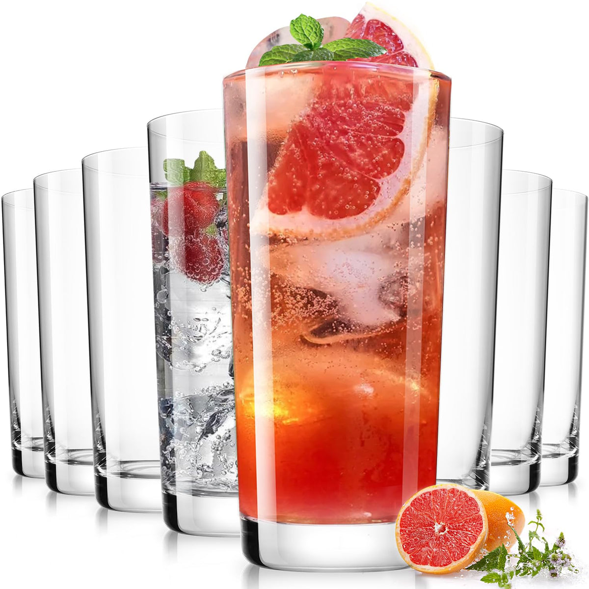 Drinking Water Glass Cups Set,Crystal Highball Glasses cups set of 6,16oz