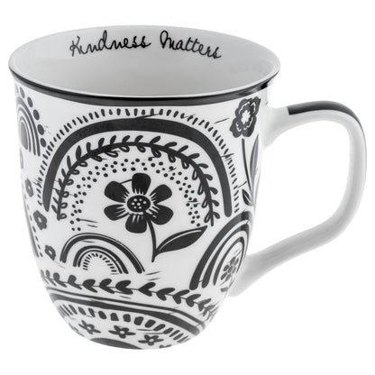 Karma Gifts, 14 oz Black and White Boho Mug, Cute Coffee and Tea Mug, Ceramic Coffee Mugs for Women and Men, Dragonfly