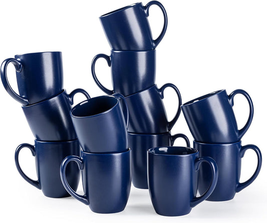 AmorArc 12oz Coffee Mugs Set of 12, Ceramic Coffee Cups Set-Matte Blue