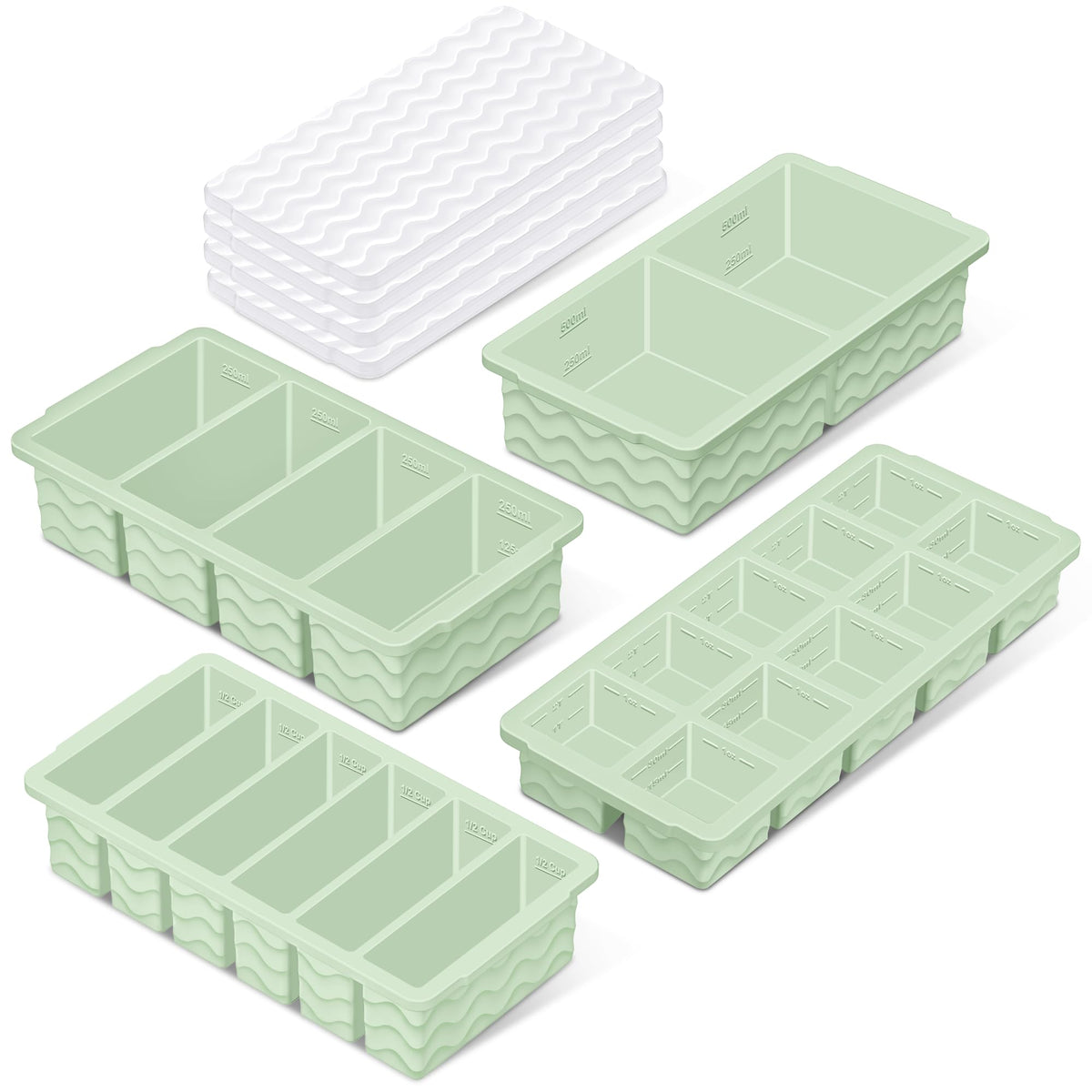 Ice Cube Tray with Lid (4-Pack), 2 Tbsp Large Silicone Freezer Molds, Perfect for Coffee Whiskey Cocktail Ice Making, Stackable Freezer Containers for Storing Sauce, Garlic, Herbs, Ginger