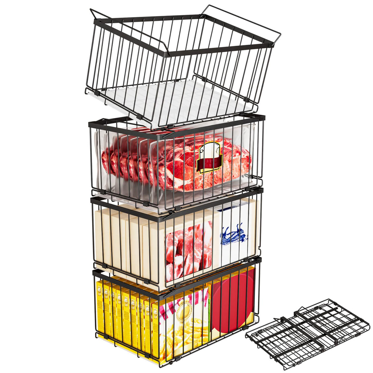 Large Freezer Organizer Bins for 5 to 9 Cu.Ft,Quick Expand/Collapse,3PACK