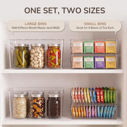 Hudgan 8 Clear Plastic Storage Bins for Pantry Organizer, Kitchen Cabinet