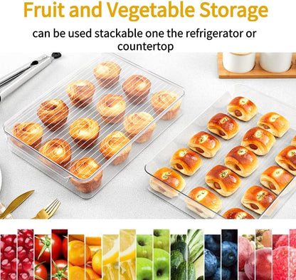 vacane 2 Pack Deli Meat Container for Fridge, Bacon Container with Lids for Refrigerator Fruit, Cold Cuts, Cheese Keeper Marinade Tray, Stackable Freezer Storage Containers