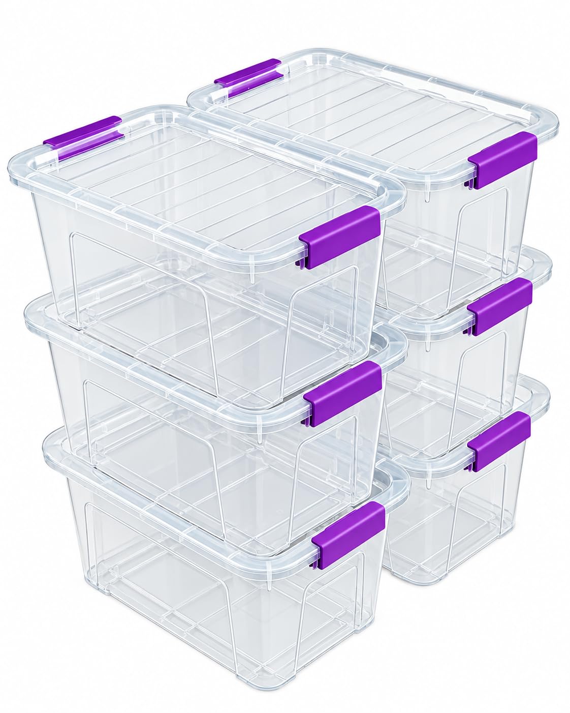 EOENVIVS Plastic Storage Bins with Lids 6 Pack, 6.7 Quart Storage Containers With Black Buckle Latch, Stackable Storage Organizers for Home Pantry Office Classroom Organization, Clear