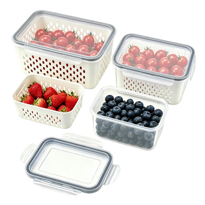 2 Pack Fruit Storage Containers for Fridge with Removable Colander, Grey