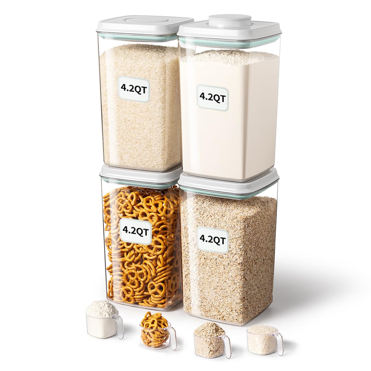 Ankou Food Storage Containers Pop Airtight Food Storage Containers with Lids for Kitchen Pantry Organizing Cereal Snack Flour Sugar Coffee Spaghetti Stackable - 8 Pcs (1.2, 2.0, 2.7, 3.3qt)*2