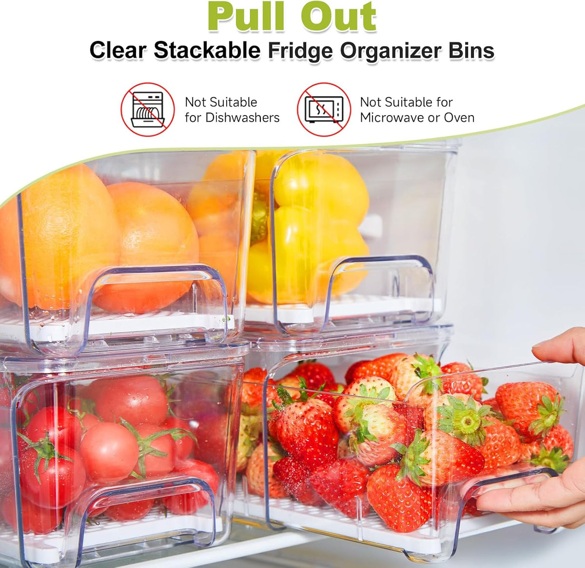 Pull-Out Fridge Organizer, 4-Pack Clear Refrigerator Storage Bins