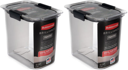 Rubbermaid Brilliance Airtight Food Storage Container, 7.8 Cup, BPA-Free, Clear/Grey, Ideal for Brown Sugar
