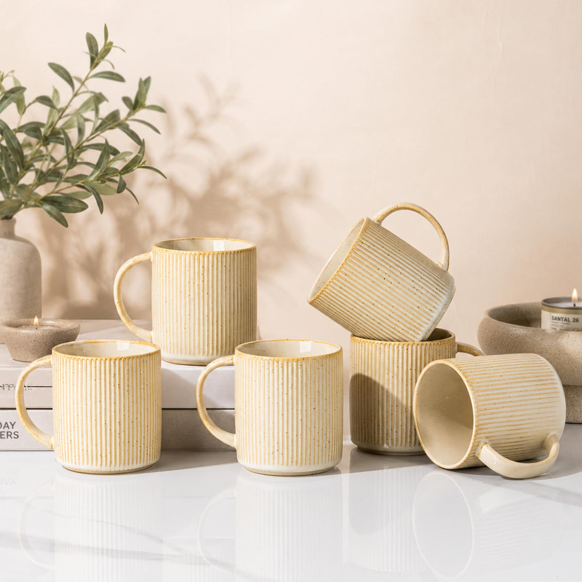theterra Ceramic Coffee Mugs Set of 6, 12 oz Coffee Cups with Handle
