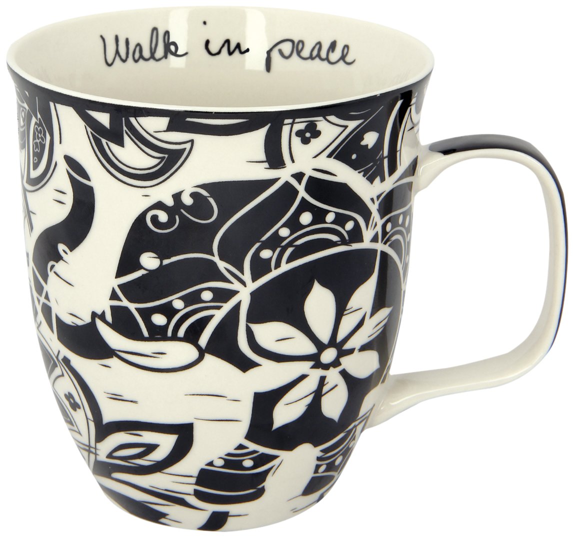 Karma Gifts, 14 oz Black and White Boho Mug, Cute Coffee and Tea Mug, Ceramic Coffee Mugs for Women and Men, Dragonfly