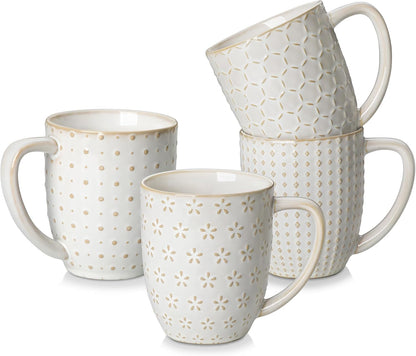 MALACASA Coffee Mugs Set of 4, 16 oz Large White Ceramic Coffee Mug Set