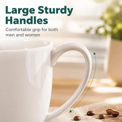 White Porcelain Coffee Mugs Set of 6, 13 Ounce Coffee Cups with Handle, Ceramic Tea Mugs for Latte, Hot Tea, Cappuccino, Mocha, Cocoa, Mug Gift Set, Dishwasher and Microwave Safe