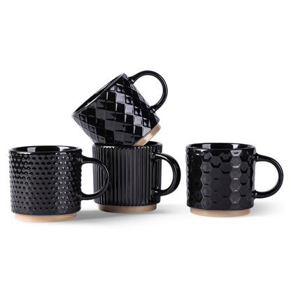 GBhome 12 OZ Stackable Coffee Mugs Set of 4, Ceramic Coffee Cups Set