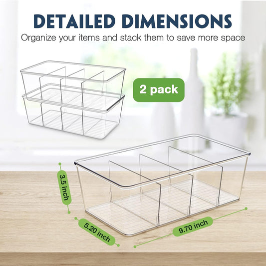 Pantry Organization and Storage Bins with Dividers Kitchen Organizer 2 Pack
