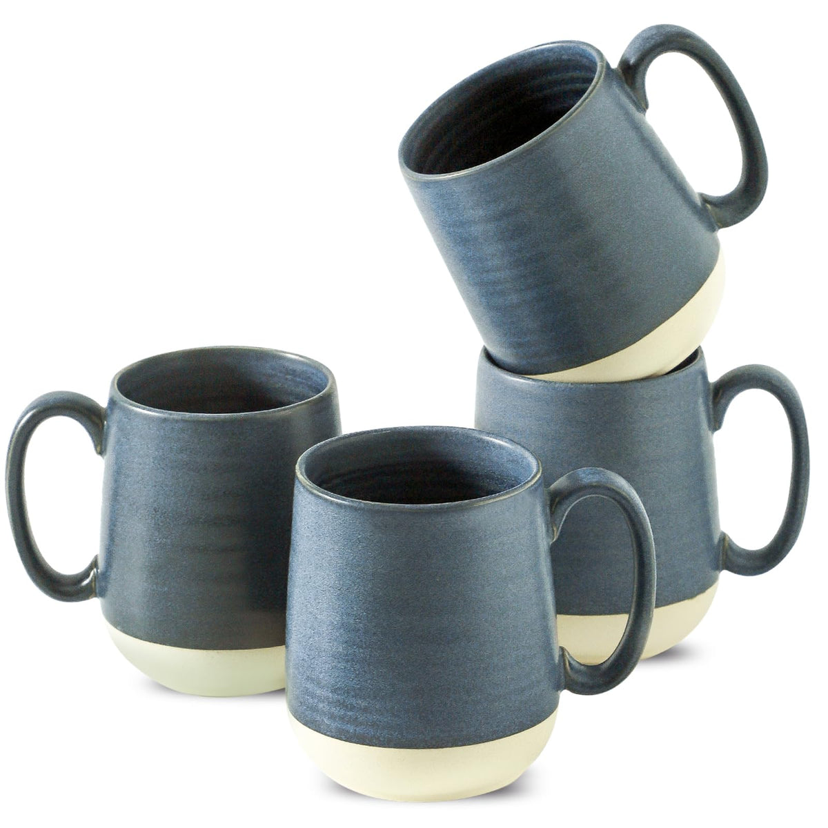 HASENSE Coffee Mugs Set of 4, 15oz Ceramic Coffee Cups with Handle, Two-Tone Design for Cappuccino Latte Tea, Large Microwave Dishwasher SafeMug Set, Housewarming Gift, Creamy White