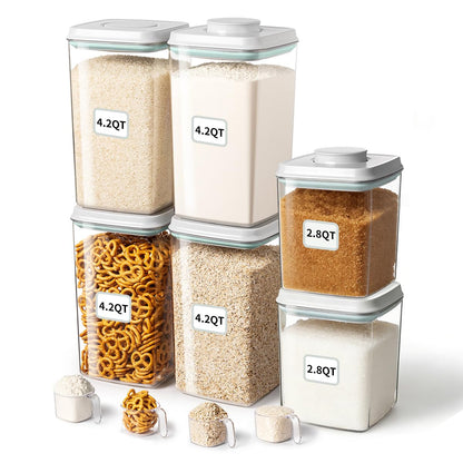 Ankou Food Storage Containers Pop Airtight Food Storage Containers with Lids for Kitchen Pantry Organizing Cereal Snack Flour Sugar Coffee Spaghetti Stackable - 8 Pcs (1.2, 2.0, 2.7, 3.3qt)*2