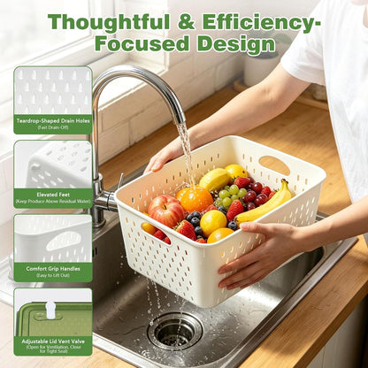 4 Pack Heavy-Duty Fruit Containers for Fridge,Food Storage Containers,Green