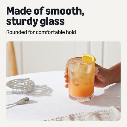 Amazon Basics Drinking Glasses, 11 oz., Sturdy Glass, Rounded for Comfortable Hold, Dishwasher-Safe, Round Shape, 4-Piece Set