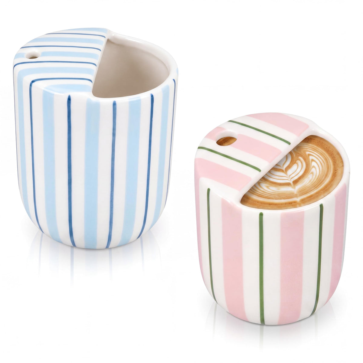 1 Pcs Ceramic Mug with Sip Hole 10 oz Blue Striped