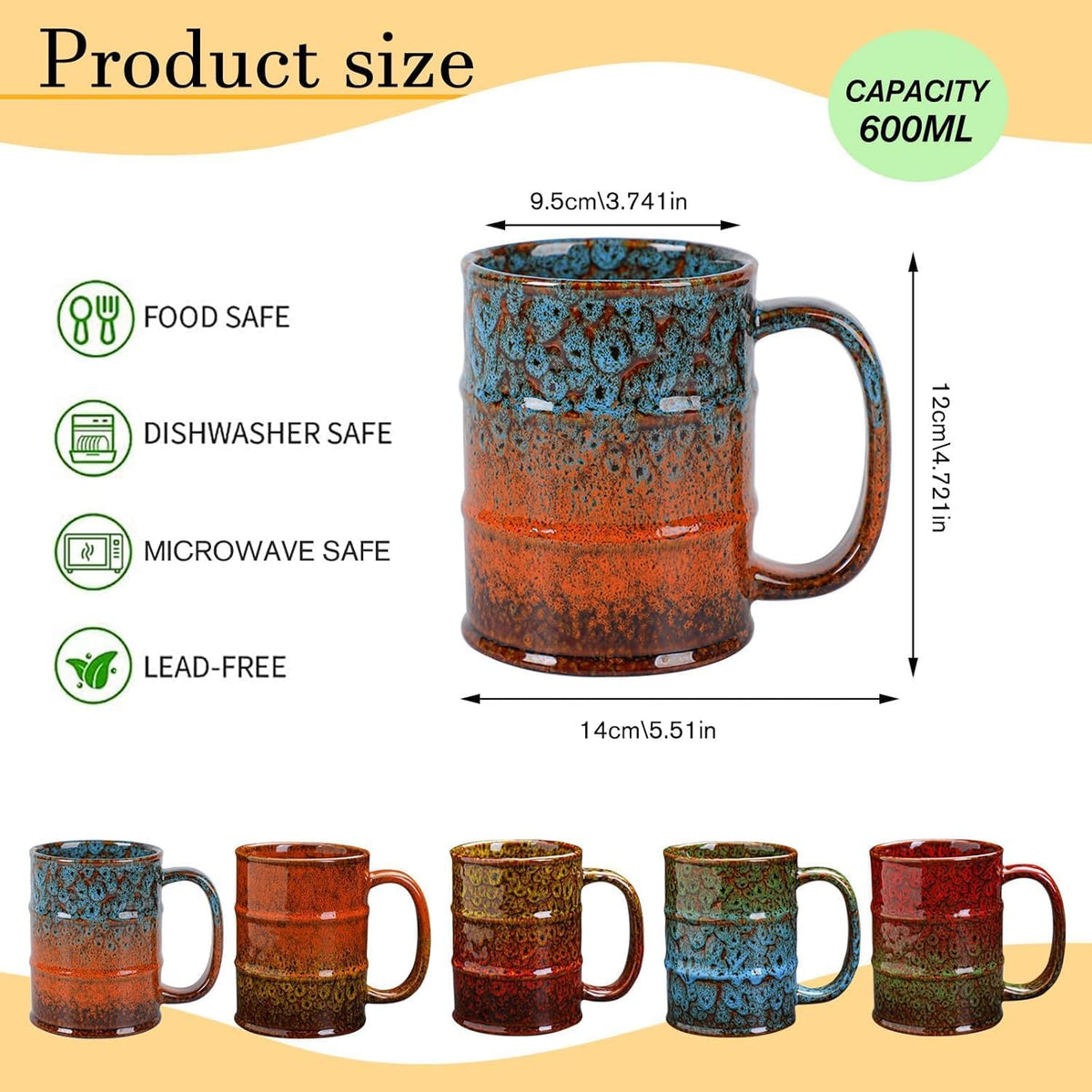 Coffee Mug,20 Oz Coffee Cups Ceramic Tea Cup Large Coffee Mug for Office and Home - Dishwasher and Microwave Safe Novelty Coffee Mug(4,Multicolour-4pcs)