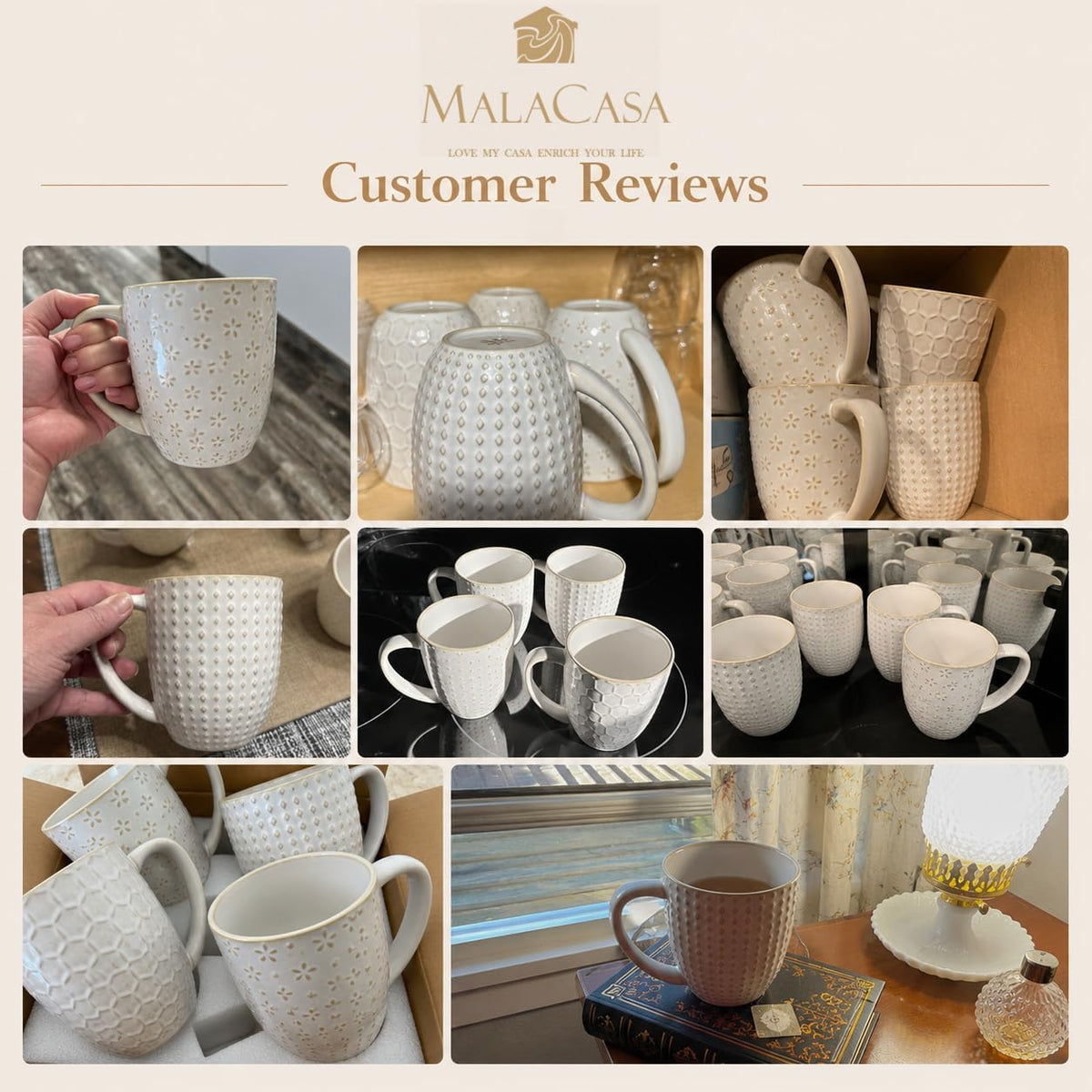 MALACASA Coffee Mugs Set of 4, 16 oz Large White Ceramic Coffee Mug Set