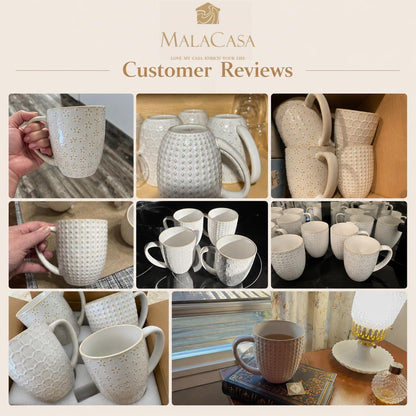 MALACASA Coffee Mugs Set of 4, 16 oz Large White Ceramic Coffee Mug Set