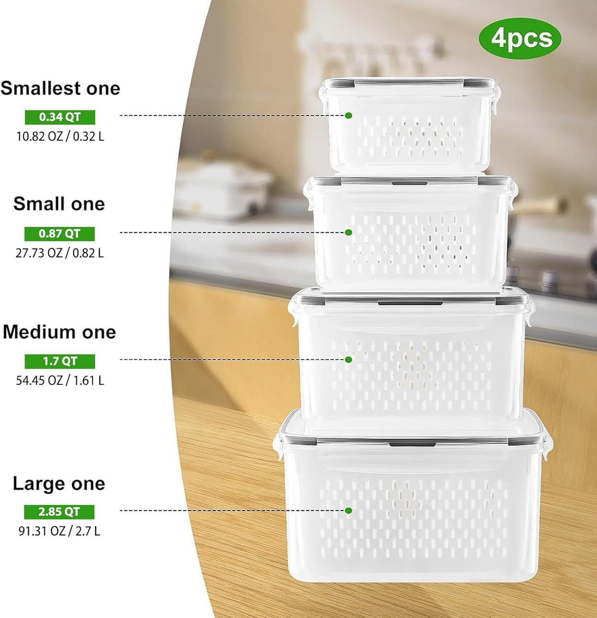 Freshmage 4 PCS Fruit storage Containers for Fridge,Food Storage Containers