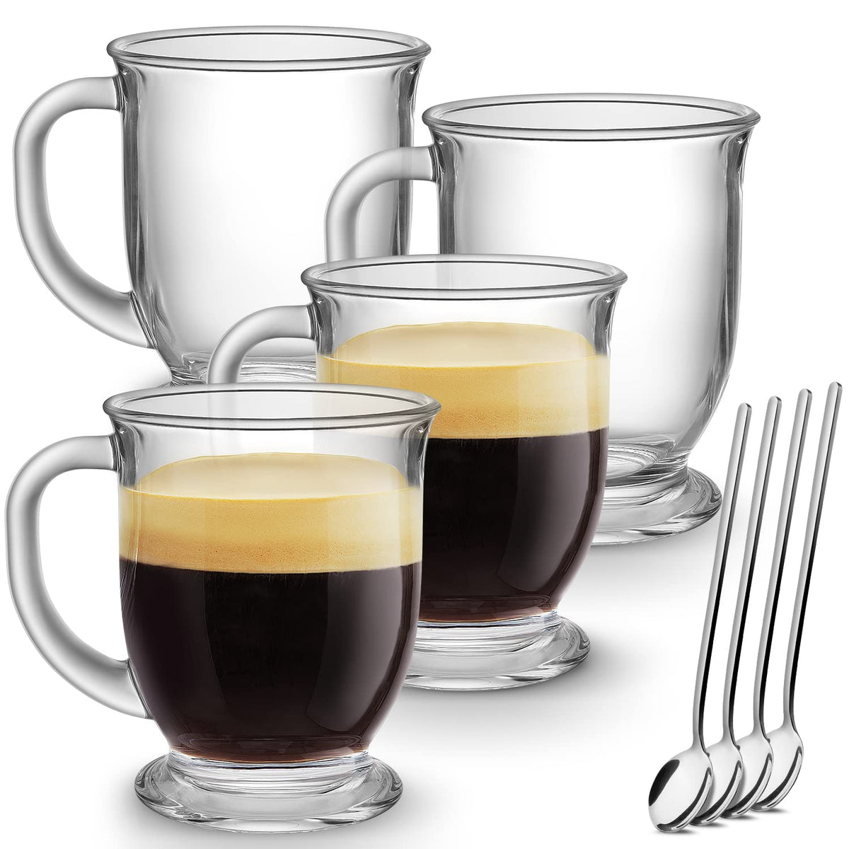 Mfacoy Glass Coffee Mugs Set of 4, 15 Oz With Handles for Hot Beverages