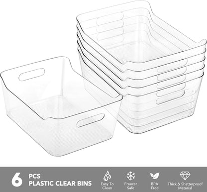 Tiawudi 6 Pack Plastic Storage Bins, Extra Large Pantry Organizer, 13.5" x 10" Clear Storage Containers and Organizer Bins, Multi-Use Bins for Home, Kitchen, Closet and Cabinet