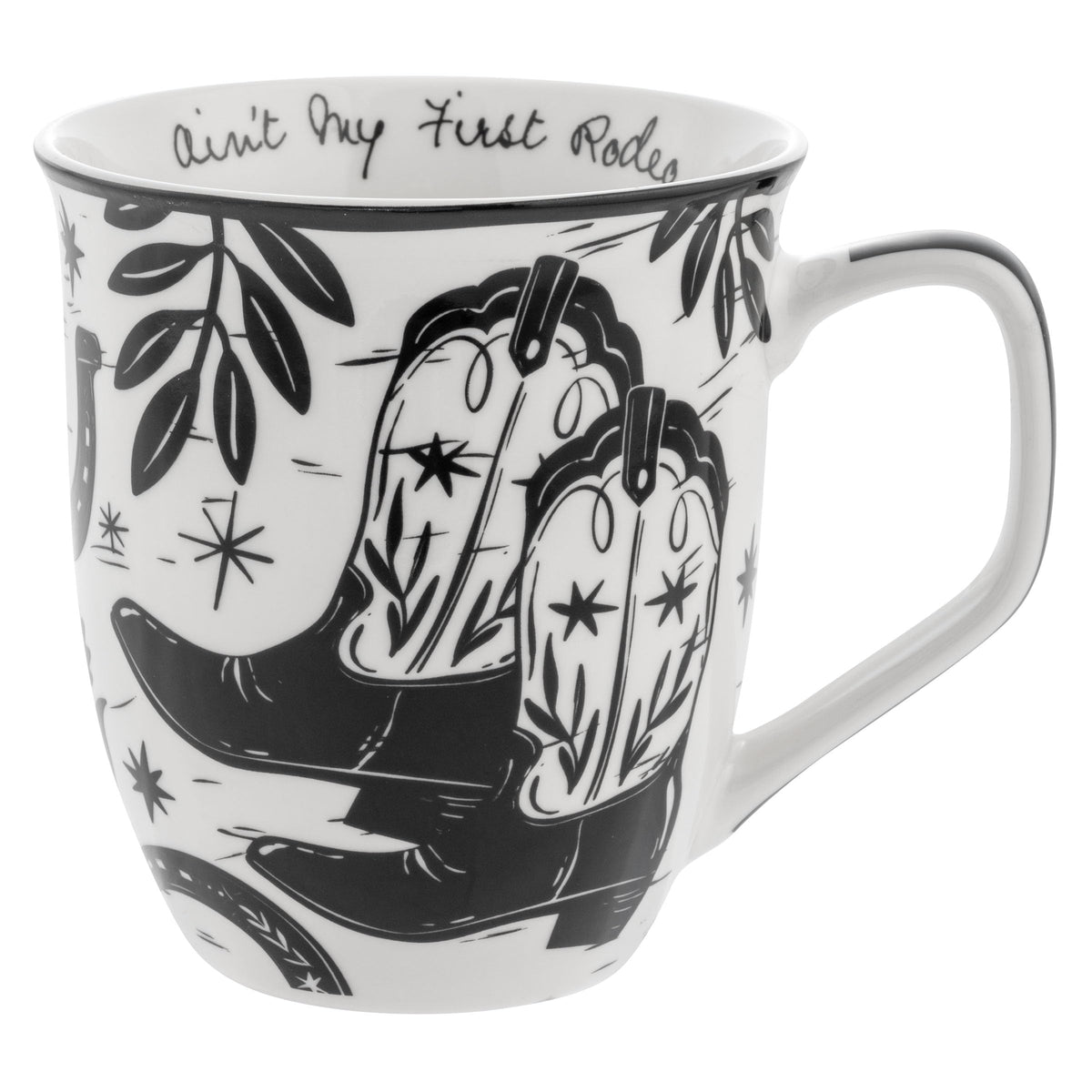 Karma Gifts, 14 oz Black and White Boho Mug, Cute Coffee and Tea Mug, Ceramic Coffee Mugs for Women and Men, Dragonfly